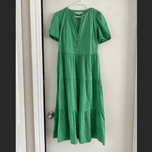 Ann Taylor LOFT Puff Sleeve Tiered Midi Dress – Green, Size 8
